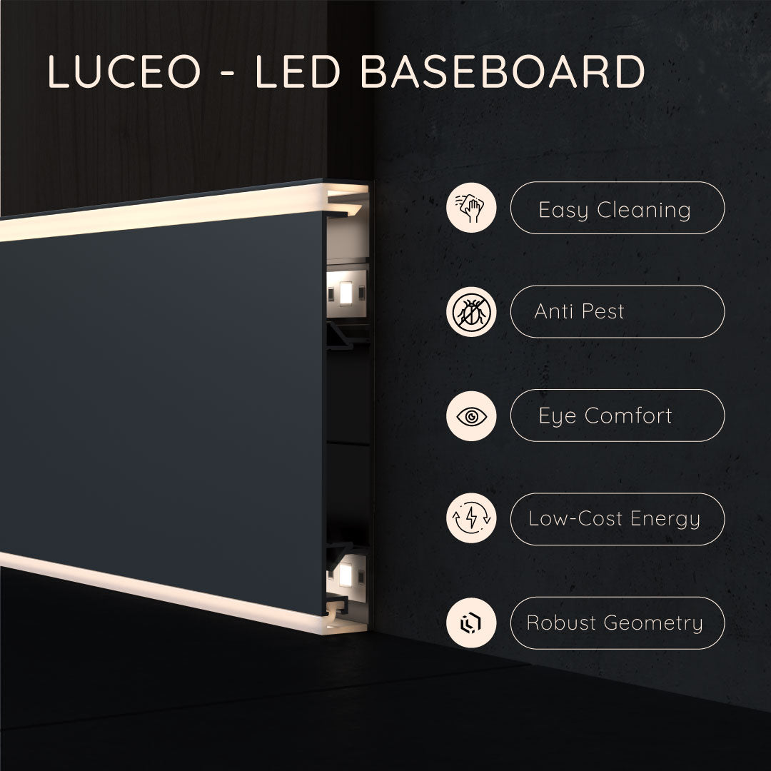 Led Baseboard Gold 32 FEET KIT - Luceo Aluminium LED Baseboard Moulding (32'9 in / 10 lm ...